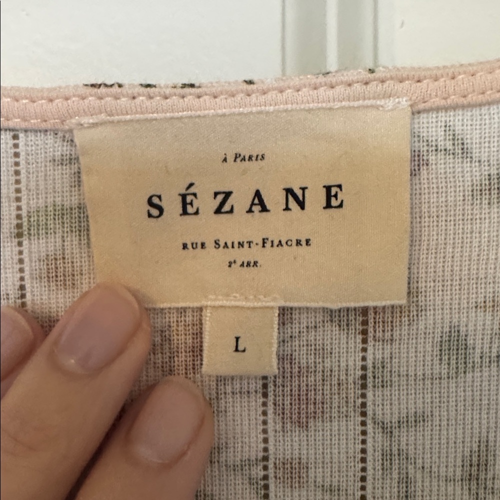 Sezane Lenie T-shirt Miranda Beige Print - Size 40 L EUC - Picture 8 of 10